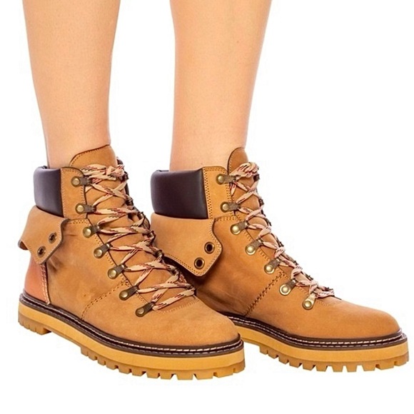 See By Chloé Eileen Flat Hiking Bootie Nabuck/Tortora SB31120B 08234, 6.5/ EU 37 - Picture 5 of 16